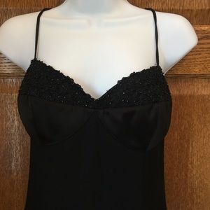 Long black cocktail dress with front slit